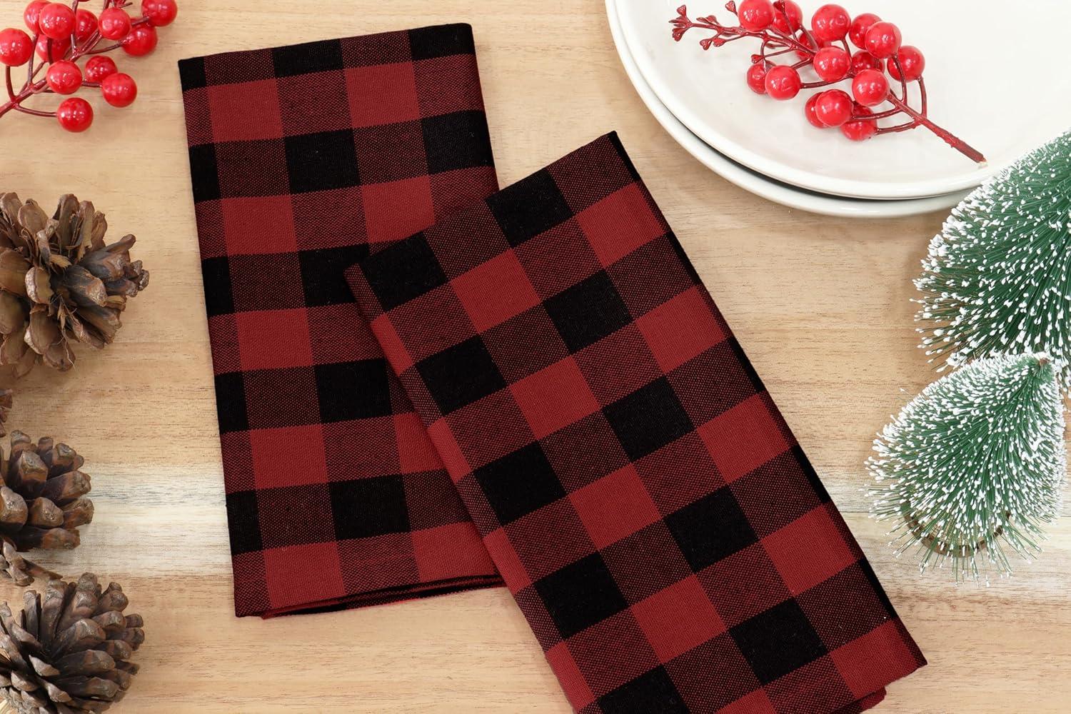 imagePurpleEssences Christmas Tartan Plaid Napkins 12 Pack 100 Cotton Cloth Napkins Scottish Tartan Xmas Holiday Winter Festive Celebration Soft Durable Washable 18x18 Inch GreenRed Black