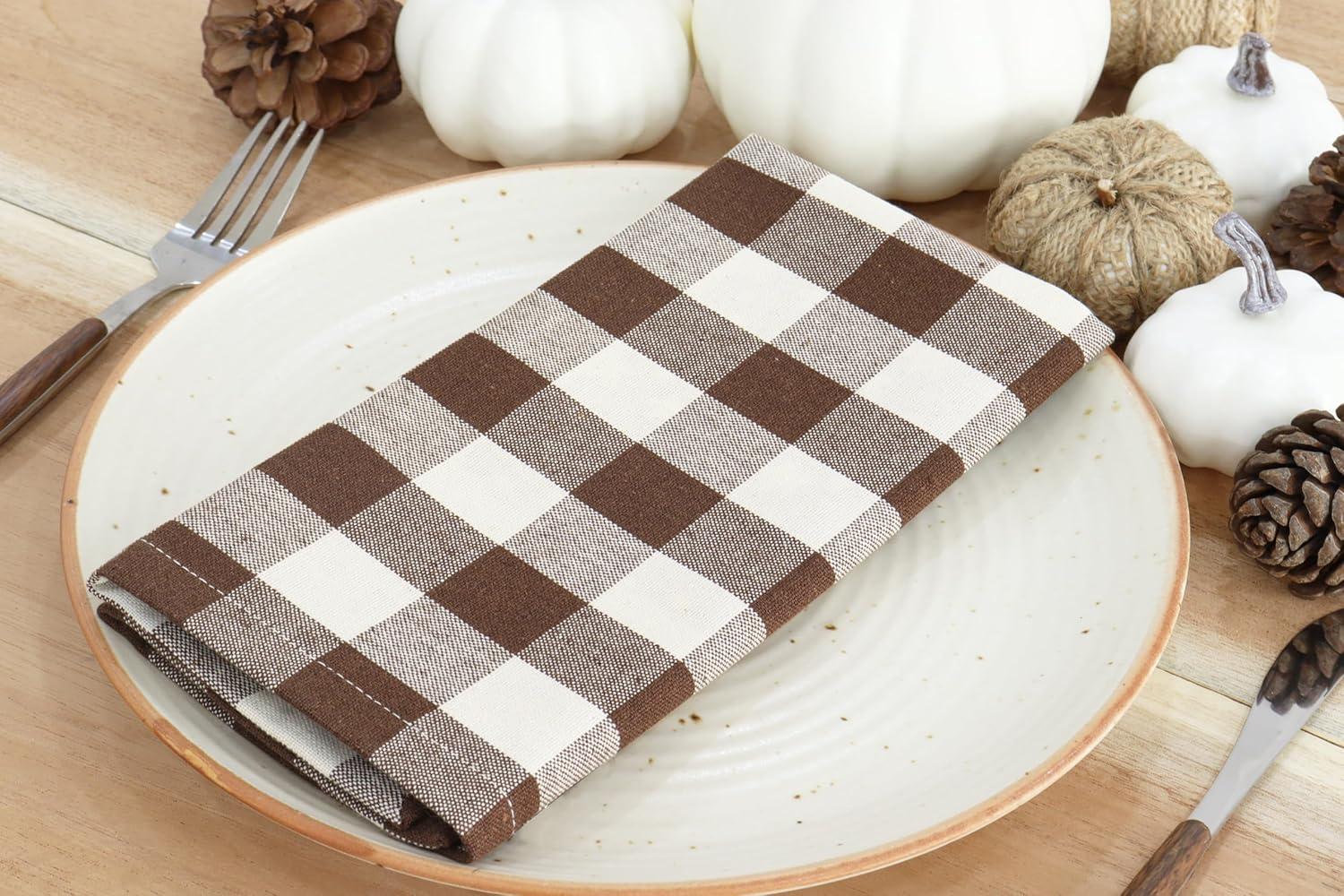 imagePurpleEssences Christmas Tartan Plaid Napkins 12 Pack 100 Cotton Cloth Napkins Scottish Tartan Xmas Holiday Winter Festive Celebration Soft Durable Washable 18x18 Inch GreenBrown White