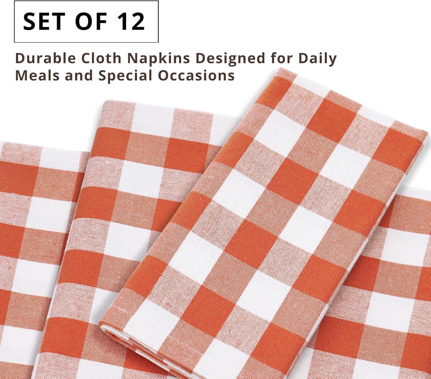 imagePurpleEssences Christmas Tartan Plaid Napkins 12 Pack 100 Cotton Cloth Napkins Scottish Tartan Xmas Holiday Winter Festive Celebration Soft Durable Washable 18x18 Inch GreenOrange White