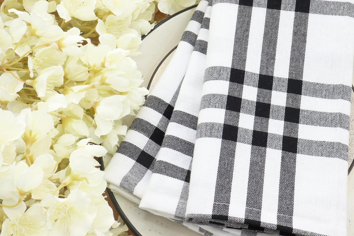 imagePurpleEssences Christmas Tartan Plaid Napkins 12 Pack 100 Cotton Cloth Napkins Scottish Tartan Xmas Holiday Winter Festive Celebration Soft Durable Washable 18x18 Inch GreenHomestead Plaid BlackWhite