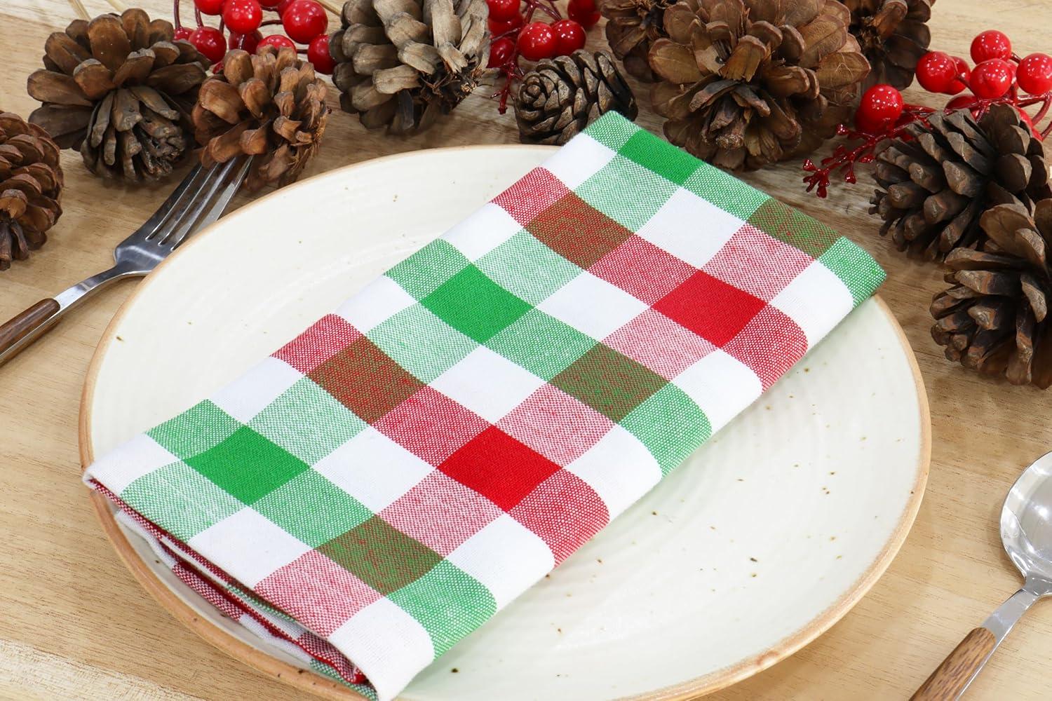 imagePurpleEssences Christmas Tartan Plaid Napkins 12 Pack 100 Cotton Cloth Napkins Scottish Tartan Xmas Holiday Winter Festive Celebration Soft Durable Washable 18x18 Inch GreenRed Green White