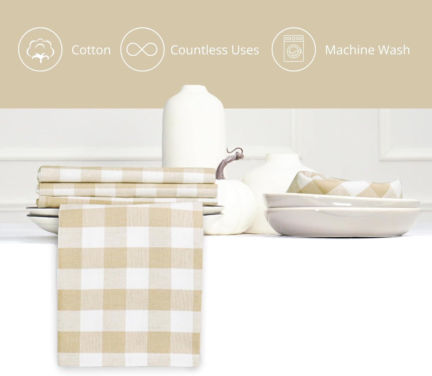 imagePurpleEssences Christmas Tartan Plaid Napkins 12 Pack 100 Cotton Cloth Napkins Scottish Tartan Xmas Holiday Winter Festive Celebration Soft Durable Washable 18x18 Inch GreenBeige White