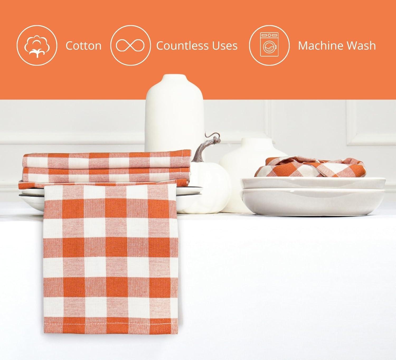 imagePurpleEssences Christmas Tartan Plaid Napkins 12 Pack 100 Cotton Cloth Napkins Scottish Tartan Xmas Holiday Winter Festive Celebration Soft Durable Washable 18x18 Inch GreenOrange White