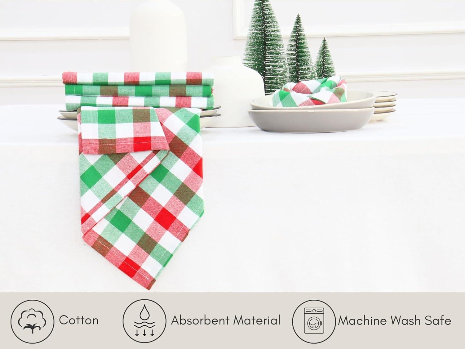 imagePurpleEssences Christmas Tartan Plaid Napkins 12 Pack 100 Cotton Cloth Napkins Scottish Tartan Xmas Holiday Winter Festive Celebration Soft Durable Washable 18x18 Inch GreenRed Green White