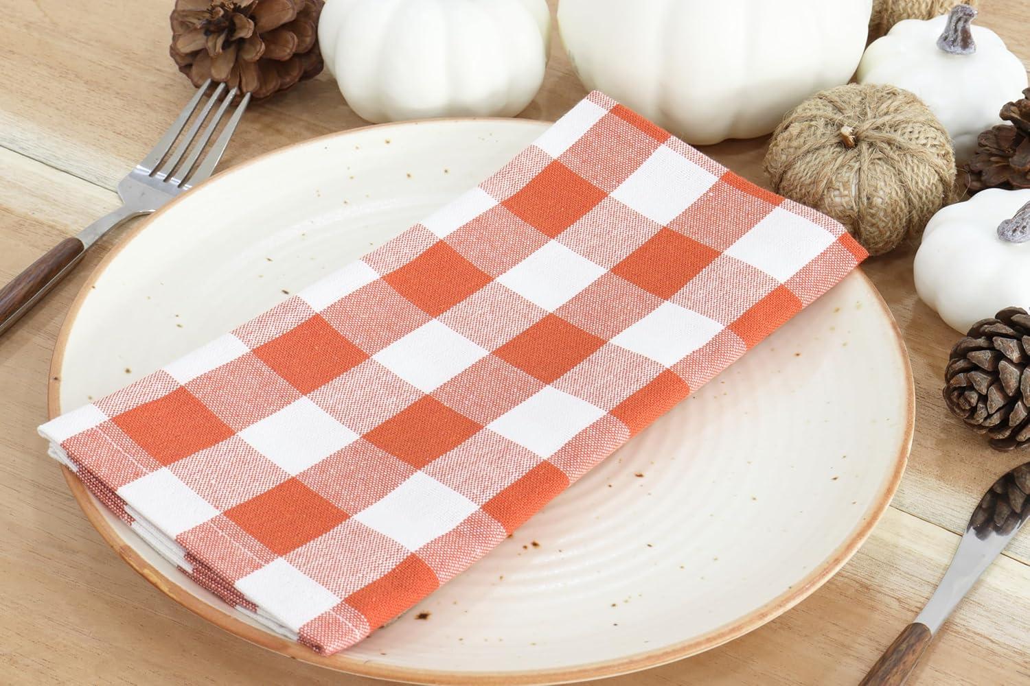 imagePurpleEssences Christmas Tartan Plaid Napkins 12 Pack 100 Cotton Cloth Napkins Scottish Tartan Xmas Holiday Winter Festive Celebration Soft Durable Washable 18x18 Inch GreenOrange White