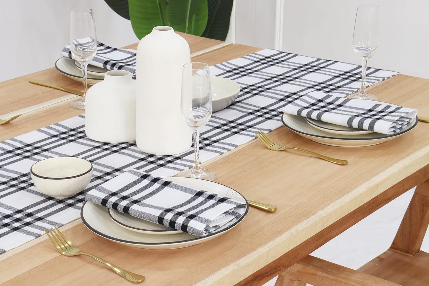 imagePurpleEssences Christmas Tartan Plaid Napkins 12 Pack 100 Cotton Cloth Napkins Scottish Tartan Xmas Holiday Winter Festive Celebration Soft Durable Washable 18x18 Inch GreenHomestead Plaid BlackWhite