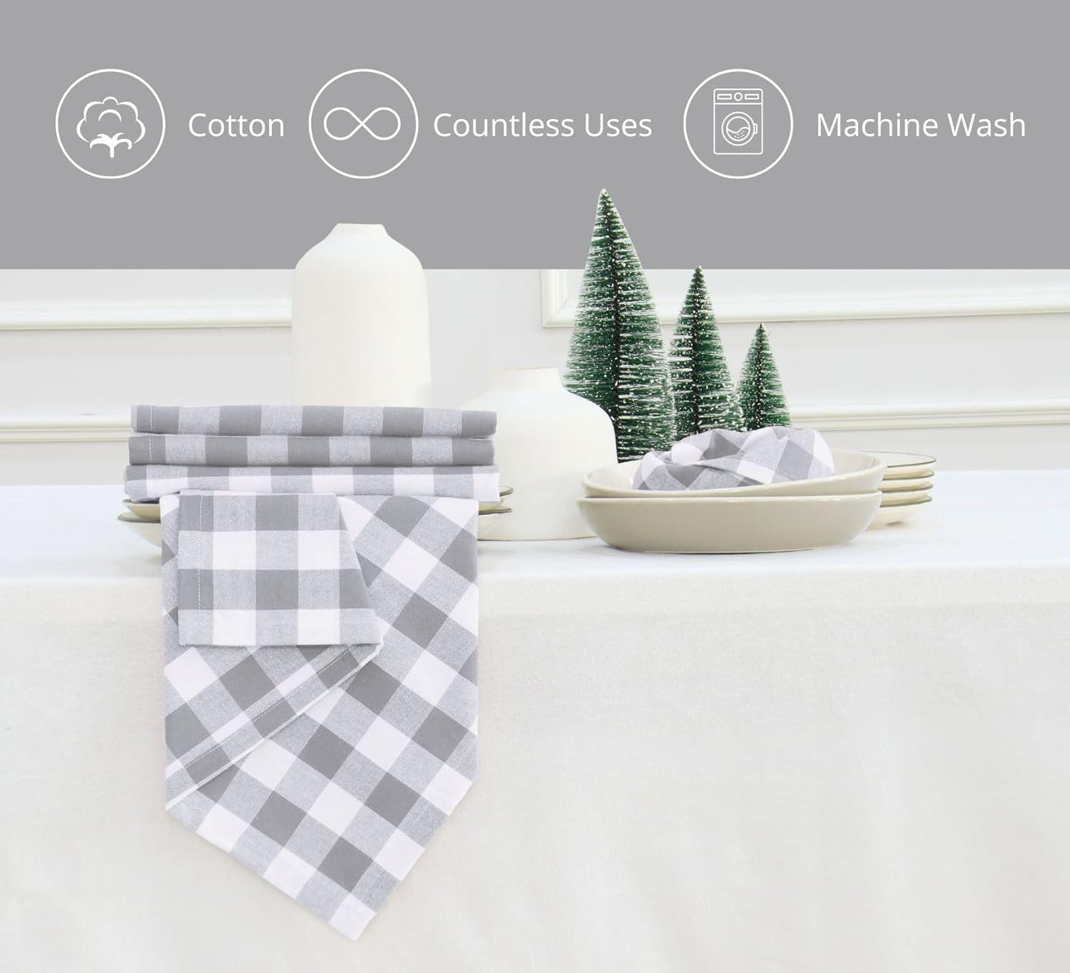 imagePurpleEssences Christmas Tartan Plaid Napkins 12 Pack 100 Cotton Cloth Napkins Scottish Tartan Xmas Holiday Winter Festive Celebration Soft Durable Washable 18x18 Inch GreenGrey White