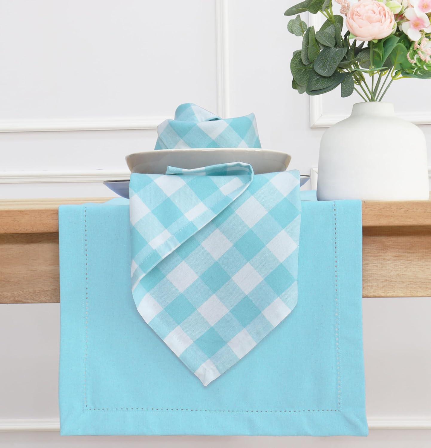 imagePurpleEssences Christmas Tartan Plaid Napkins 12 Pack 100 Cotton Cloth Napkins Scottish Tartan Xmas Holiday Winter Festive Celebration Soft Durable Washable 18x18 Inch GreenAqua Blue White