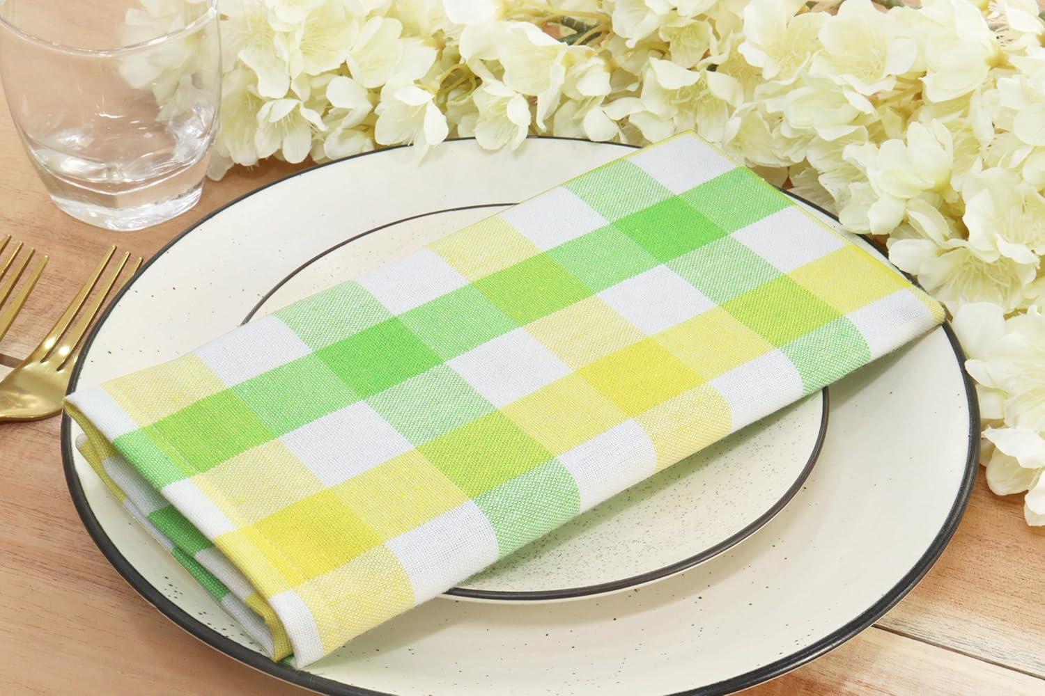 imagePurpleEssences Christmas Tartan Plaid Napkins 12 Pack 100 Cotton Cloth Napkins Scottish Tartan Xmas Holiday Winter Festive Celebration Soft Durable Washable 18x18 Inch GreenYellow Green White