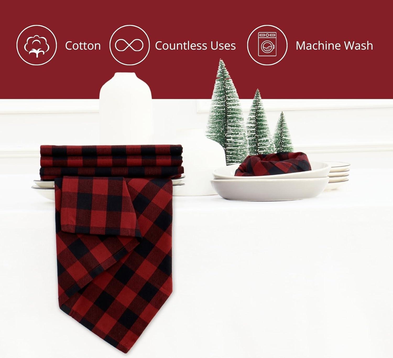 imagePurpleEssences Christmas Tartan Plaid Napkins 12 Pack 100 Cotton Cloth Napkins Scottish Tartan Xmas Holiday Winter Festive Celebration Soft Durable Washable 18x18 Inch GreenRed Black