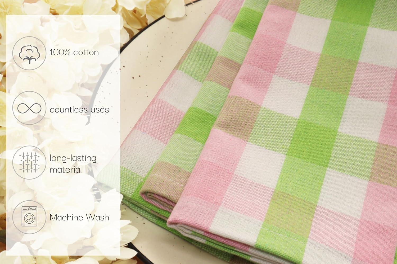 imagePurpleEssences Christmas Tartan Plaid Napkins 12 Pack 100 Cotton Cloth Napkins Scottish Tartan Xmas Holiday Winter Festive Celebration Soft Durable Washable 18x18 Inch GreenApple Green Blush Pink