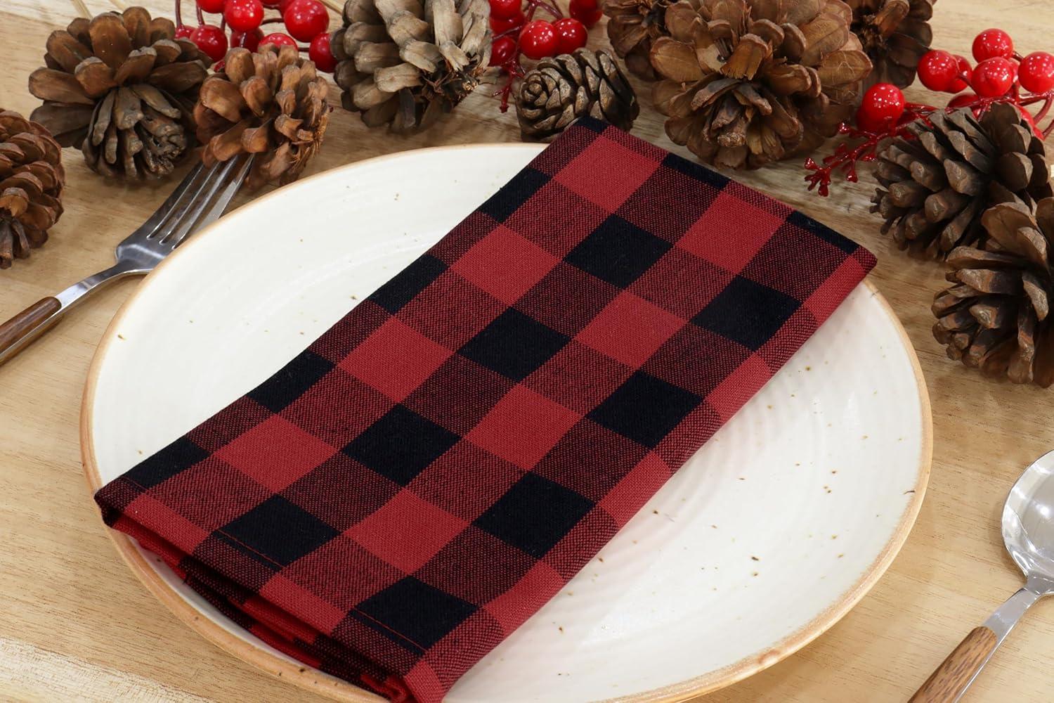 imagePurpleEssences Christmas Tartan Plaid Napkins 12 Pack 100 Cotton Cloth Napkins Scottish Tartan Xmas Holiday Winter Festive Celebration Soft Durable Washable 18x18 Inch GreenRed Black