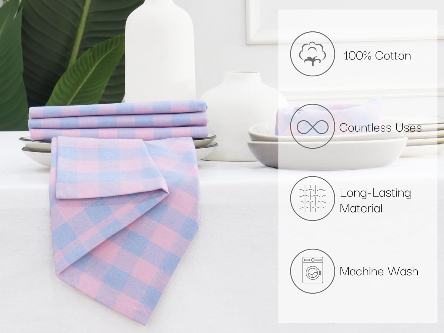 imagePurpleEssences Christmas Tartan Plaid Napkins 12 Pack 100 Cotton Cloth Napkins Scottish Tartan Xmas Holiday Winter Festive Celebration Soft Durable Washable 18x18 Inch GreenLight Blue Blush Pink