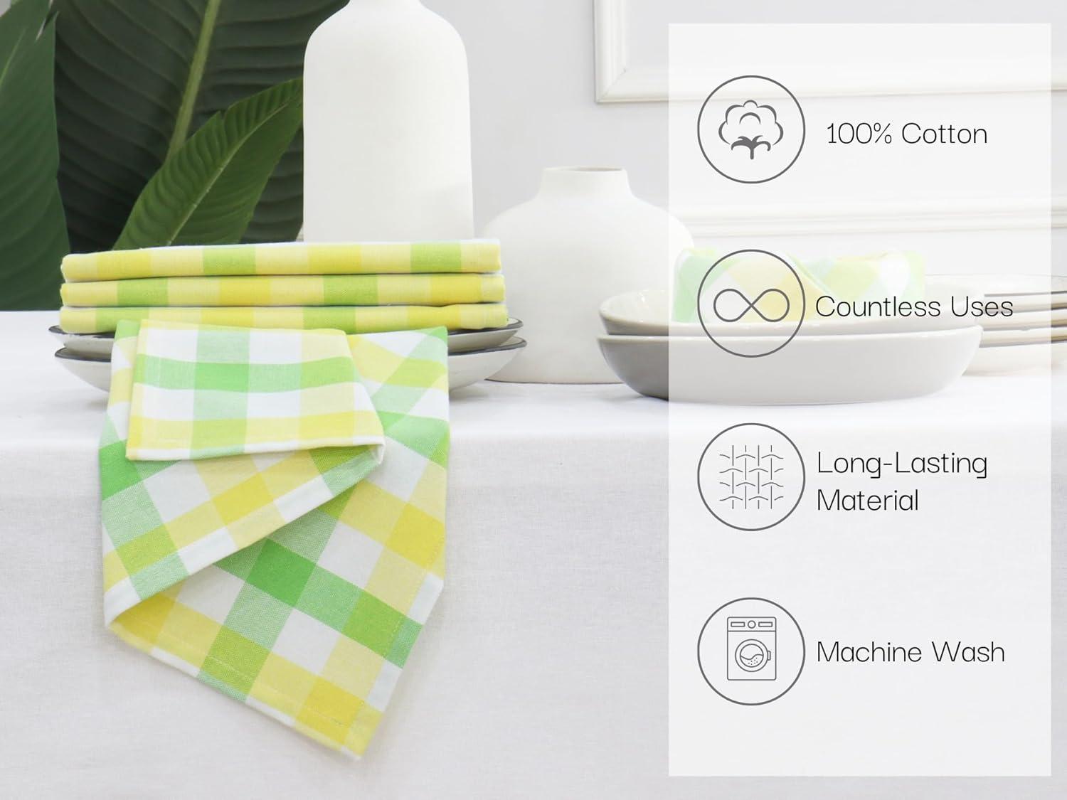 imagePurpleEssences Christmas Tartan Plaid Napkins 12 Pack 100 Cotton Cloth Napkins Scottish Tartan Xmas Holiday Winter Festive Celebration Soft Durable Washable 18x18 Inch GreenYellow Green White