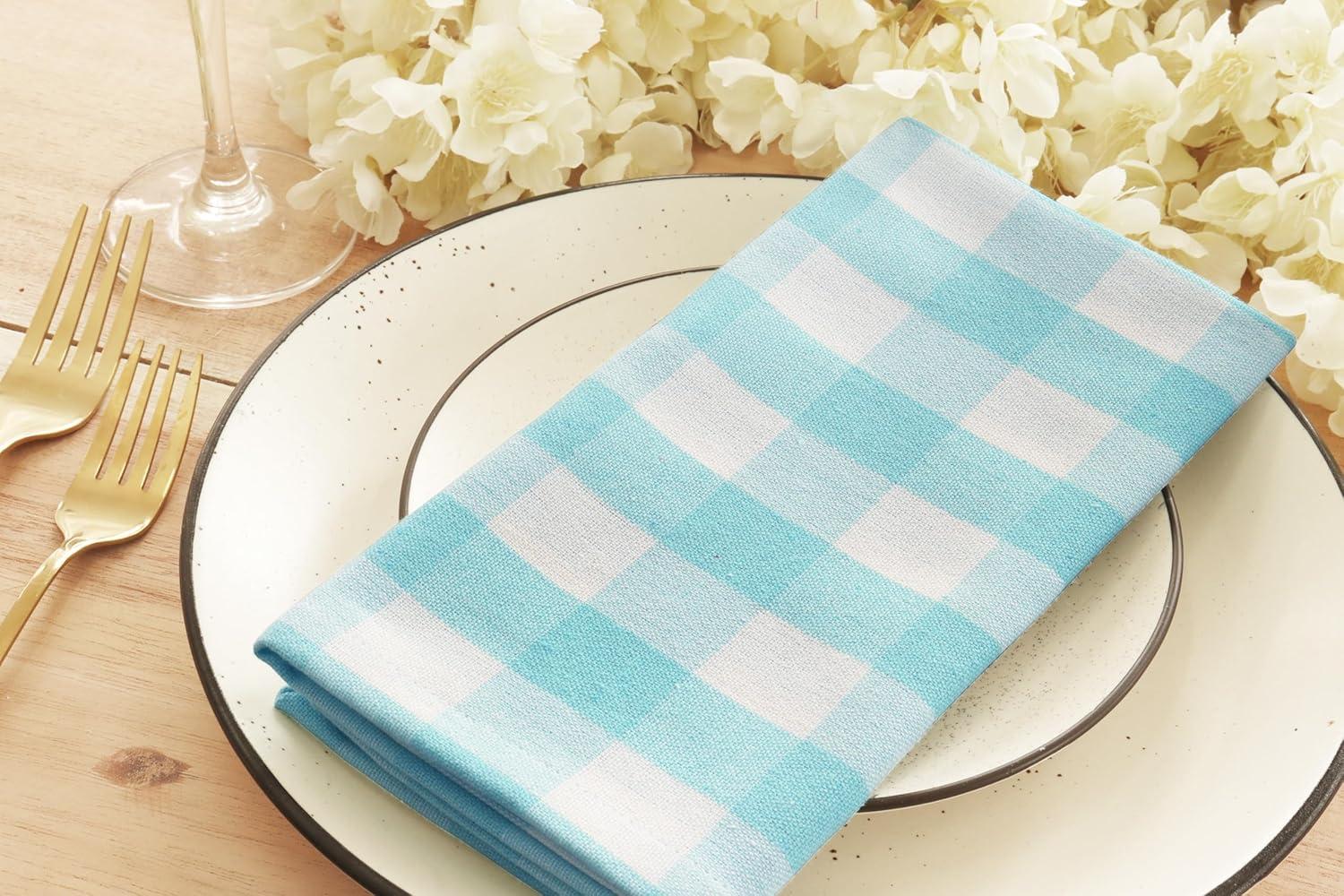 imagePurpleEssences Christmas Tartan Plaid Napkins 12 Pack 100 Cotton Cloth Napkins Scottish Tartan Xmas Holiday Winter Festive Celebration Soft Durable Washable 18x18 Inch GreenAqua Blue White