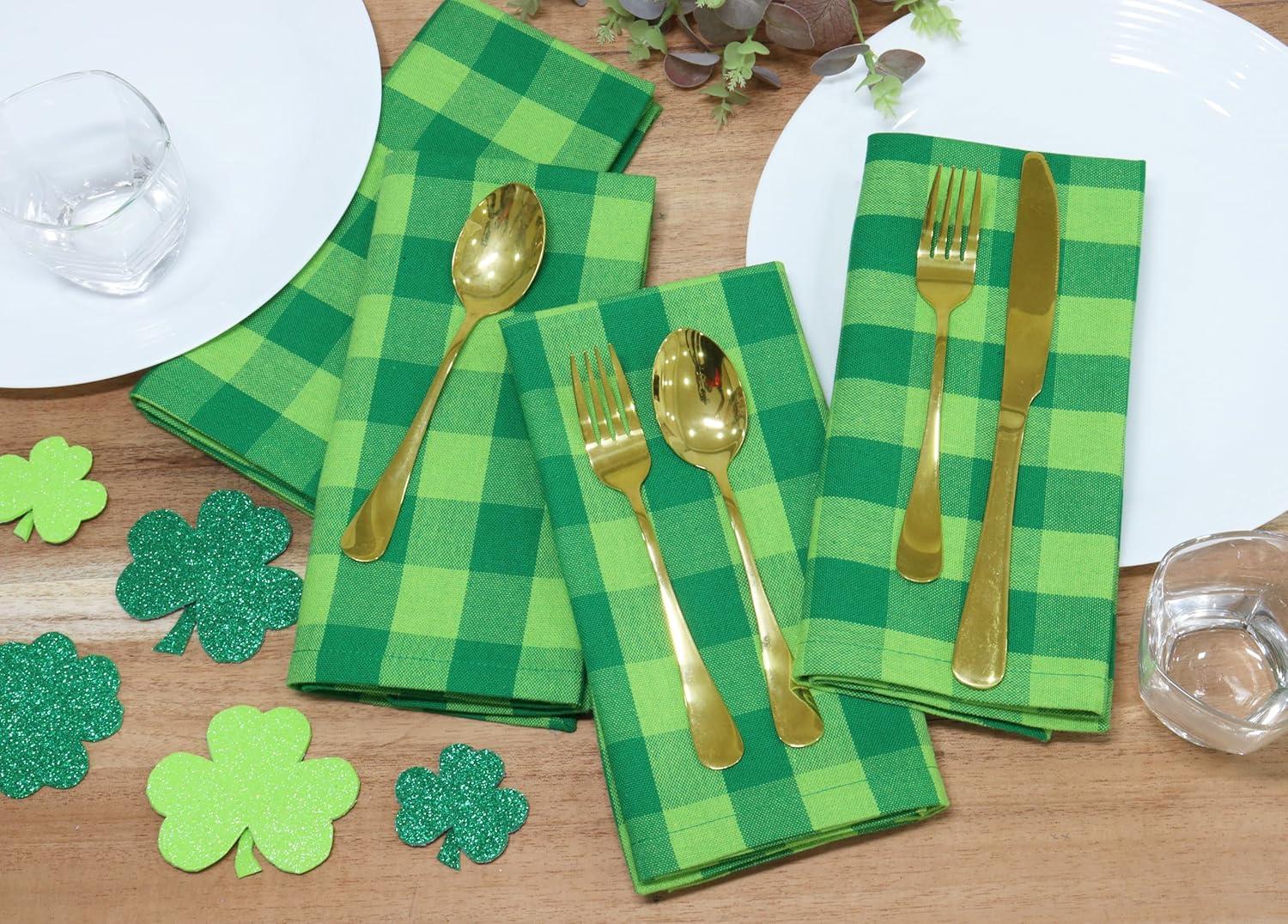 imagePurpleEssences Christmas Tartan Plaid Napkins 12 Pack 100 Cotton Cloth Napkins Scottish Tartan Xmas Holiday Winter Festive Celebration Soft Durable Washable 18x18 Inch GreenSt Patricks Green