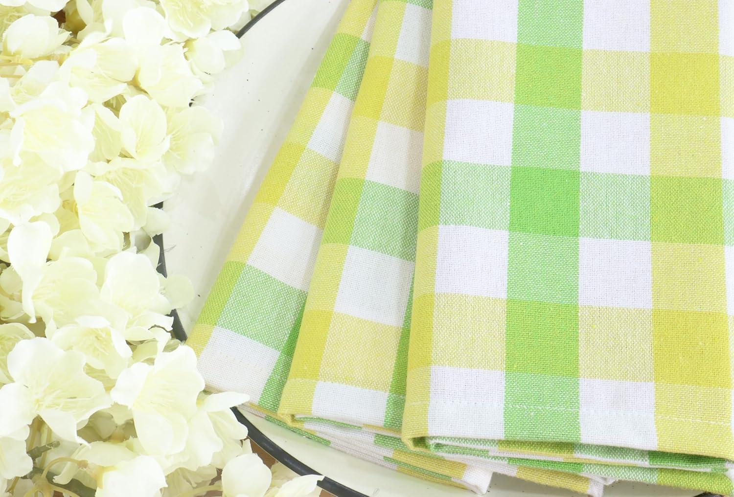 imagePurpleEssences Christmas Tartan Plaid Napkins 12 Pack 100 Cotton Cloth Napkins Scottish Tartan Xmas Holiday Winter Festive Celebration Soft Durable Washable 18x18 Inch GreenYellow Green White