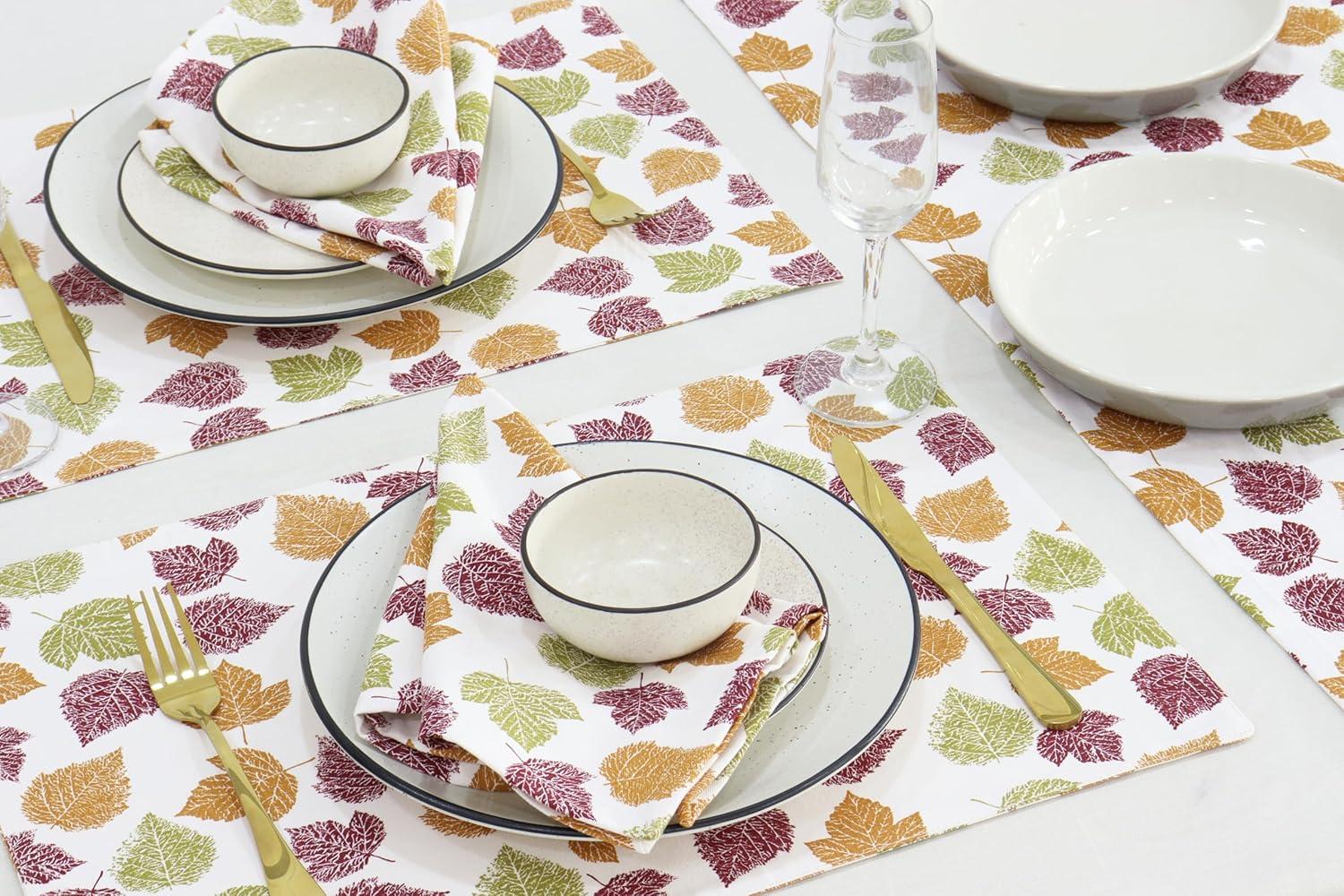 imagePurpleEssences Fall Harvest Decor Thanksgiving 100 Cotton Napkin 18x18 Inch Set of 6 Table Placemat 13x19 Inch Set of 4 Vibrant Fall Leaves