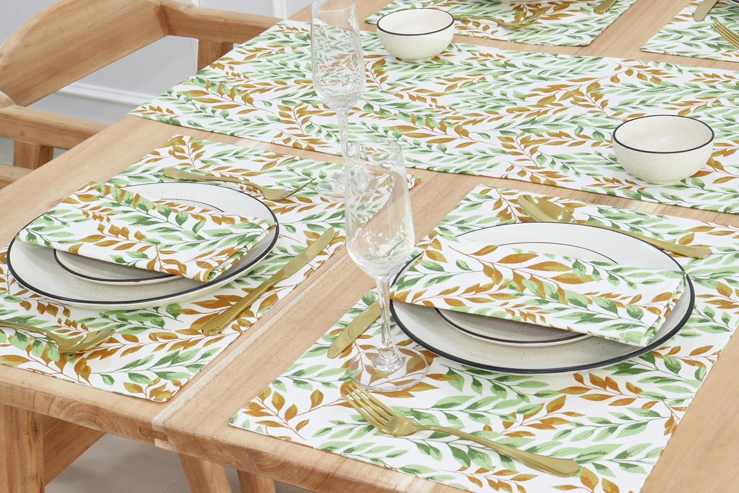 imagePurpleEssences Maple Leaves Fall Harvest Decor Thanksgiving 100 Cotton Napkin 18x18 Inch Set of 6 Table Runner 14x72 Inch Pack of 1 Sage n Autumn