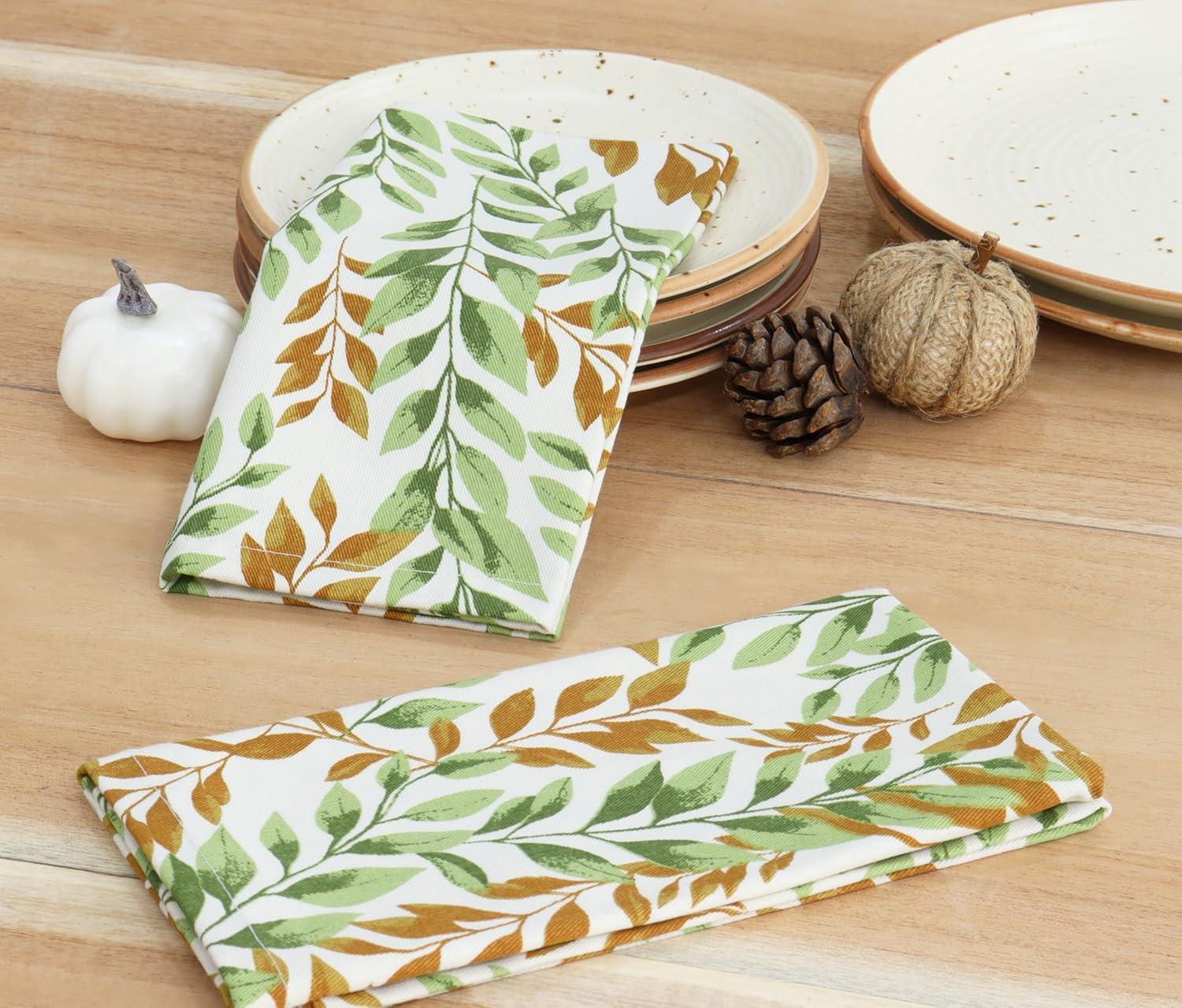 imagePurpleEssences Maple Leaves Fall Harvest Decor Thanksgiving 100 Cotton Napkin 18x18 Inch Set of 6 Table Runner 14x72 Inch Pack of 1 Sage n Autumn
