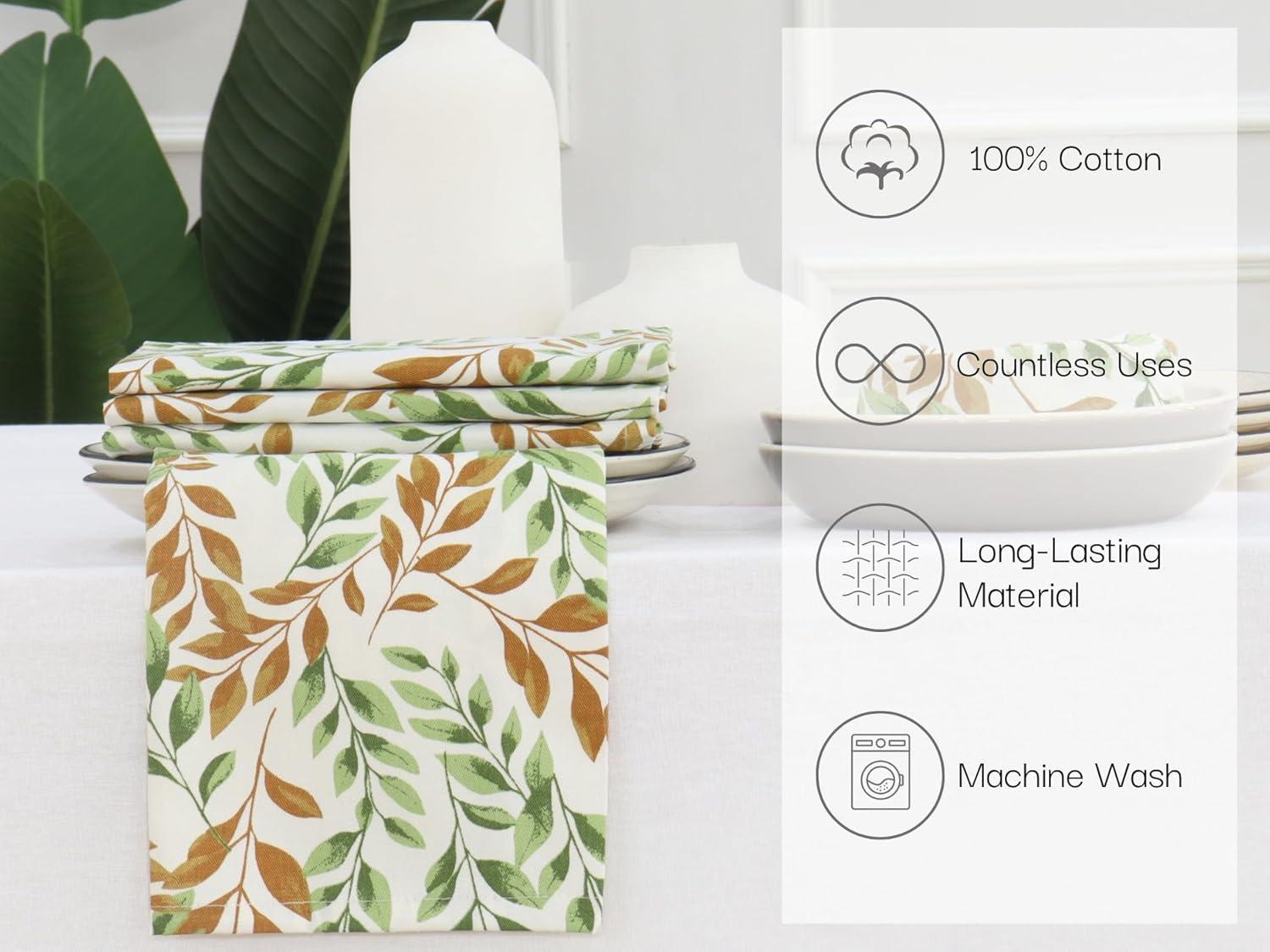 imagePurpleEssences Maple Leaves Fall Harvest Decor Thanksgiving 100 Cotton Napkin 18x18 Inch Set of 6 Table Runner 14x72 Inch Pack of 1 Sage n Autumn