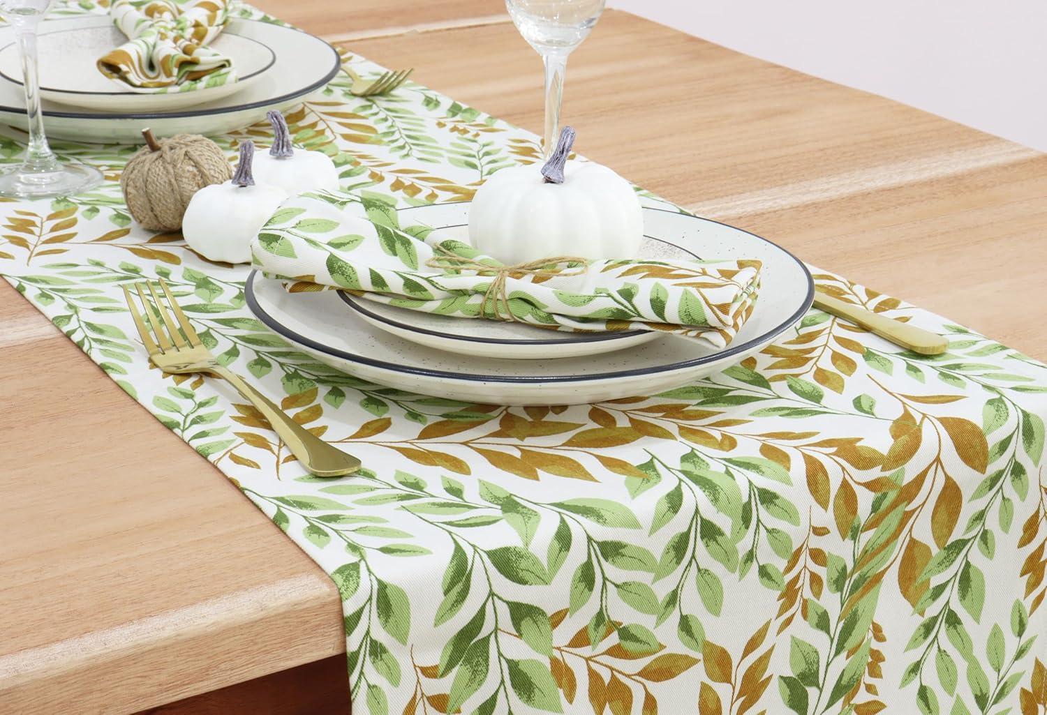 imagePurpleEssences Maple Leaves Fall Harvest Decor Thanksgiving 100 Cotton Napkin 18x18 Inch Set of 6 Table Runner 14x72 Inch Pack of 1 Sage n Autumn