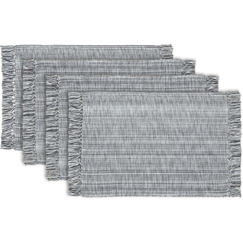 imagePurpleEssences Chambray Placemats with Fringes  100 Cotton Set of 4 13x19 Inch Thick Durable Table Mats for Dining Kitchen or Casual Farmhouse Tabletop Dcor  Forest Green and HWhiteMineral Gray and Hwhite