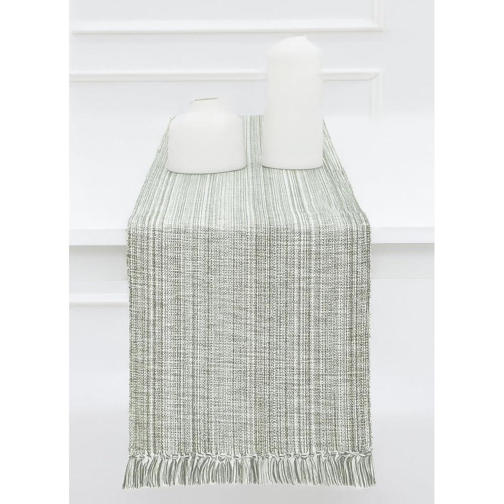 imagePurpleEssences Chambray Table Runner 100 Cotton 13x72 Inch with Fringes Farmhouse Fall Thanksgiving Dcor Reusable Machine Washable for Dining Table  Forest Green and HWhiteOlive Green and Hwhite