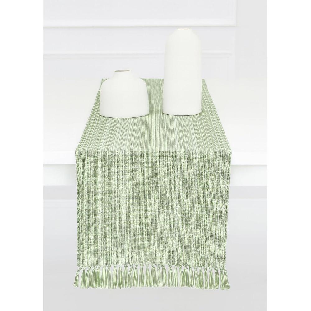 imagePurpleEssences Chambray Table Runner 100 Cotton 13x72 Inch with Fringes Farmhouse Fall Thanksgiving Dcor Reusable Machine Washable for Dining Table  Forest Green and HWhiteSage Green and Hwhite