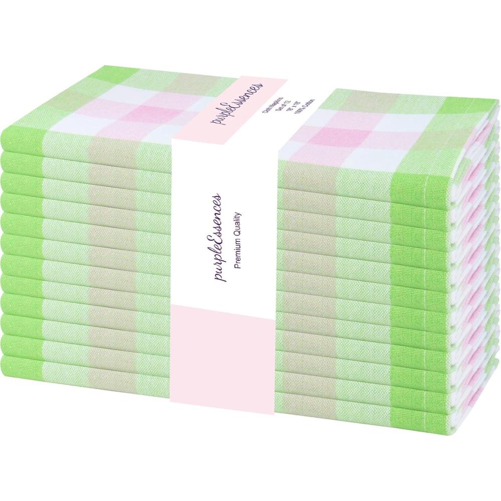 imagePurpleEssences Christmas Tartan Plaid Napkins 12 Pack 100 Cotton Cloth Napkins Scottish Tartan Xmas Holiday Winter Festive Celebration Soft Durable Washable 18x18 Inch GreenApple Green Blush Pink