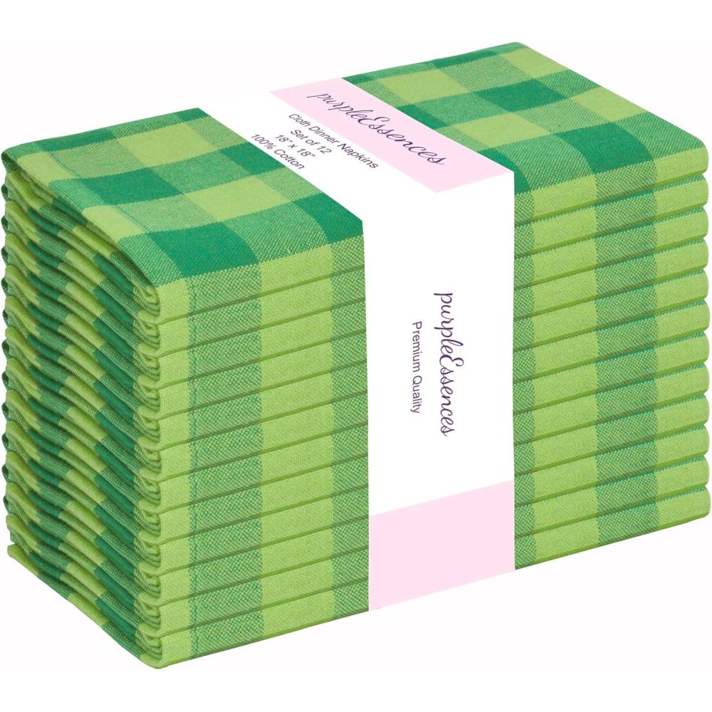 imagePurpleEssences Christmas Tartan Plaid Napkins 12 Pack 100 Cotton Cloth Napkins Scottish Tartan Xmas Holiday Winter Festive Celebration Soft Durable Washable 18x18 Inch GreenSt Patricks Green