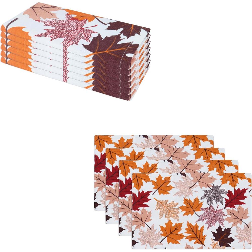 imagePurpleEssences Fall Harvest Decor Thanksgiving 100 Cotton Napkin 18x18 Inch Set of 6 Table Placemat 13x19 Inch Set of 4  Maple Leaves