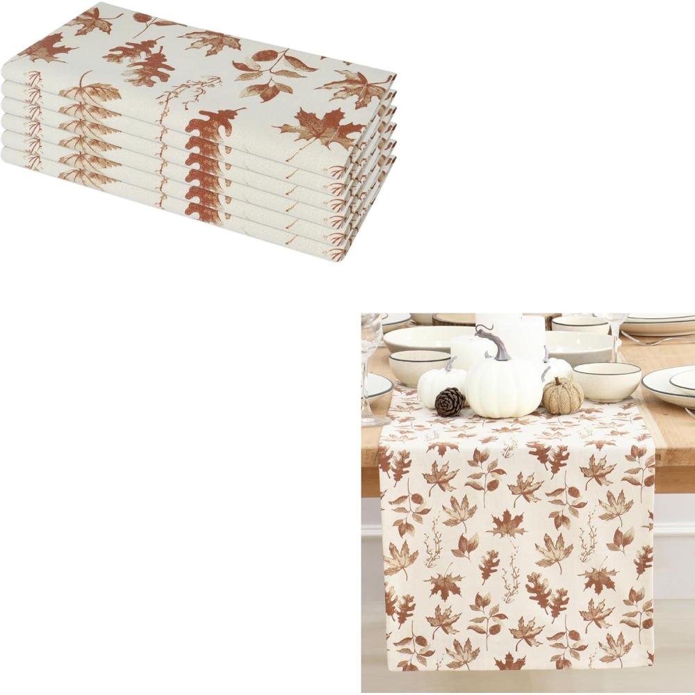 imagePurpleEssences Maple Leaves Fall Harvest Decor Thanksgiving 100 Cotton Napkin 18x18 Inch Set of 6 Table Runner 14x90 Inch Pack of 1  Aurelia