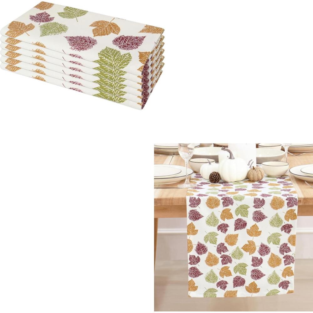 imagePurpleEssences Maple Leaves Fall Harvest Decor Thanksgiving 100 Cotton Napkin 18x18 Inch Set of 6 Table Runner 14x90 Inch Pack of 1  Autumn Leaves