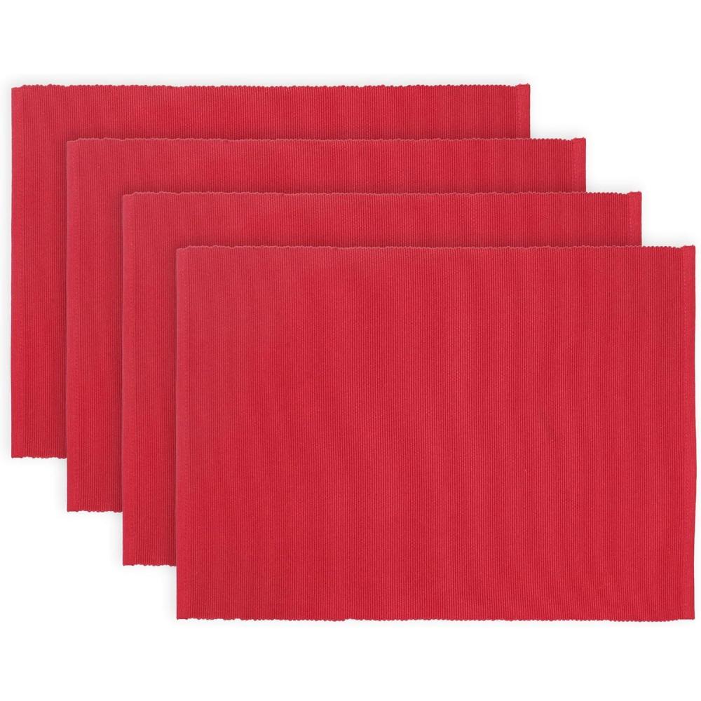 imagePurpleEssences Solid Ribbed Placemats 100 Cotton Place mats Set of 4 13x19 Inch Thick Durable Table Mats for Dining Kitchen or Farmhouse Tabletop Dcor Christmas Holiday Winter  Forest GreenRed