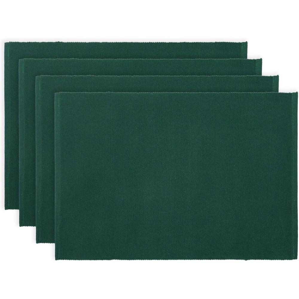 imagePurpleEssences Solid Ribbed Placemats 100 Cotton Place mats Set of 4 13x19 Inch Thick Durable Table Mats for Dining Kitchen or Farmhouse Tabletop Dcor Christmas Holiday Winter  Forest GreenForest Green
