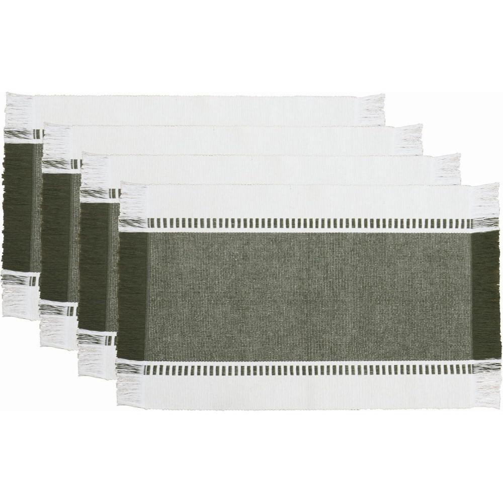imagePurpleEssences Stripe Ribbed Placemats with Fringes 100 Cotton Set of 4 13x19 Inch Thick Durable Table Mats for Dining Kitchen or Casual Farmhouse Tabletop Dcor  Red and HWhiteArtichoke Green and Hwhite
