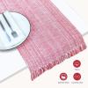 PurpleEssences Chambray Table Runner 100% Cotton, 13×72 Inch with Fringes Farmhouse Fall Thanksgiving Décor, Reusable, Machine Washable for Dining Table – Forest Green and H.White(Red and H.white)