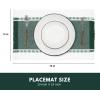 PurpleEssences Stripe Ribbed Placemats with Fringes 100% Cotton, Set of 4, 13×19 Inch, Thick Durable Table Mats for Dining, Kitchen, or Casual Farmhouse Tabletop Décor – Red and H.White(Forest Green and H.white)