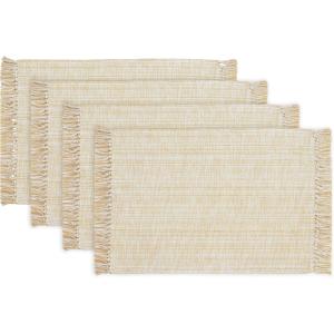 PurpleEssences Chambray Placemats with Fringes – 100% Cotton, Set of 4, 13×19 Inch, Thick Durable Table Mats for Dining, Kitchen, or Casual Farmhouse Tabletop Décor – Forest Green and H.White(Beige and H.white)