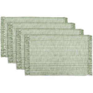 PurpleEssences Chambray Placemats with Fringes – 100% Cotton, Set of 4, 13×19 Inch, Thick Durable Table Mats for Dining, Kitchen, or Casual Farmhouse Tabletop Décor – Forest Green and H.White(Sage Green and H.white)
