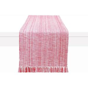 PurpleEssences Chambray Table Runner 100% Cotton, 13×72 Inch with Fringes Farmhouse Fall Thanksgiving Décor, Reusable, Machine Washable for Dining Table – Forest Green and H.White(Red and H.white)