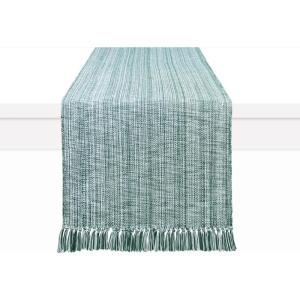 PurpleEssences Chambray Table Runner 100% Cotton, 13×72 Inch with Fringes Farmhouse Fall Thanksgiving Décor, Reusable, Machine Washable for Dining Table – Forest Green and H.White(Forest Green and H.white)