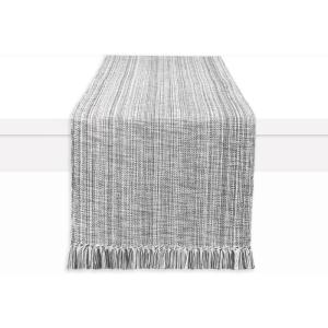 PurpleEssences Chambray Table Runner 100% Cotton, 13×72 Inch with Fringes Farmhouse Fall Thanksgiving Décor, Reusable, Machine Washable for Dining Table – Forest Green and H.White(Mineral Gray and H.white)