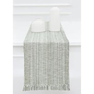 PurpleEssences Chambray Table Runner 100% Cotton, 13×72 Inch with Fringes Farmhouse Fall Thanksgiving Décor, Reusable, Machine Washable for Dining Table – Forest Green and H.White(Olive Green and H.white)