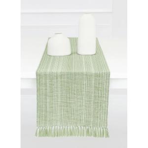 PurpleEssences Chambray Table Runner 100% Cotton, 13×72 Inch with Fringes Farmhouse Fall Thanksgiving Décor, Reusable, Machine Washable for Dining Table – Forest Green and H.White(Sage Green and H.white)