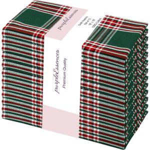 PurpleEssences Christmas Tartan Plaid Napkins -12 Pack 100% Cotton Cloth Napkins Scottish Tartan – Xmas Holiday Winter Festive Celebration Soft Durable Washable – 18×18 Inch – Green(Tartan Plaid Green)