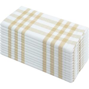 PurpleEssences Christmas Tartan Plaid Napkins -12 Pack 100% Cotton Cloth Napkins Scottish Tartan – Xmas Holiday Winter Festive Celebration Soft Durable Washable – 18×18 Inch – Green(Homestead Plaid Beige/White)