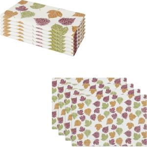 PurpleEssences Fall Harvest Decor Thanksgiving 100% Cotton Napkin (18×18 Inch Set of 6), Table Placemat (13×19 Inch Set of 4) – Vibrant Fall Leaves