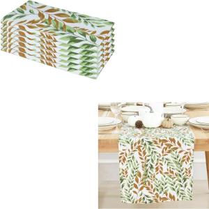 PurpleEssences Maple Leaves Fall Harvest Decor Thanksgiving 100% Cotton Napkin (18×18 Inch Set of 6), Table Runner (14×72 Inch Pack of 1) – Sage n Autumn